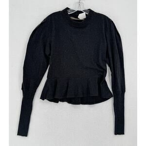 Enza Costa Womens Charcoal Gray Stretch Puff Sleeve Peplum Pullover Sweater Sz M